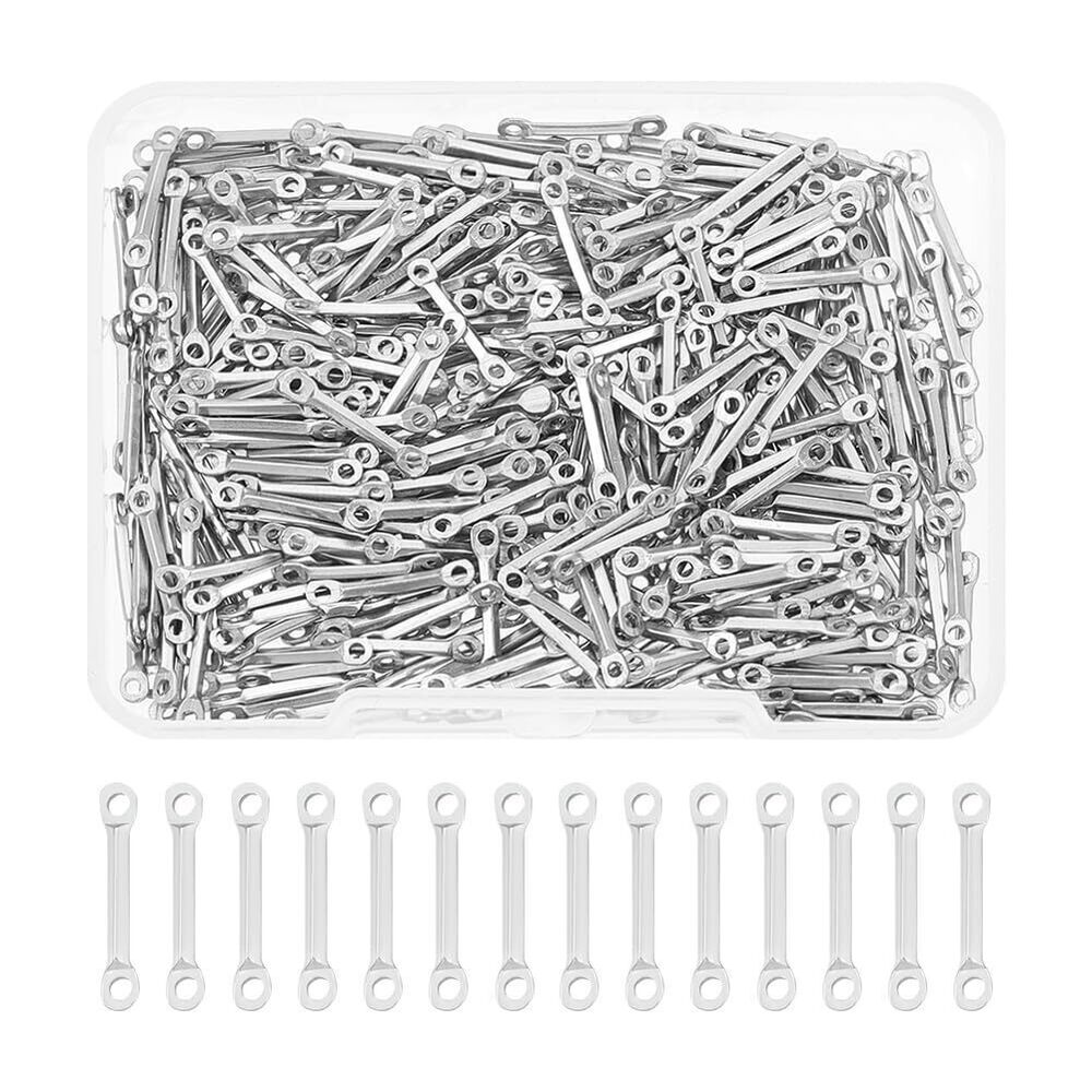 4999 About 400Pcs Stainless Steel Bar Connector Charms 12.5 mm Long Twist